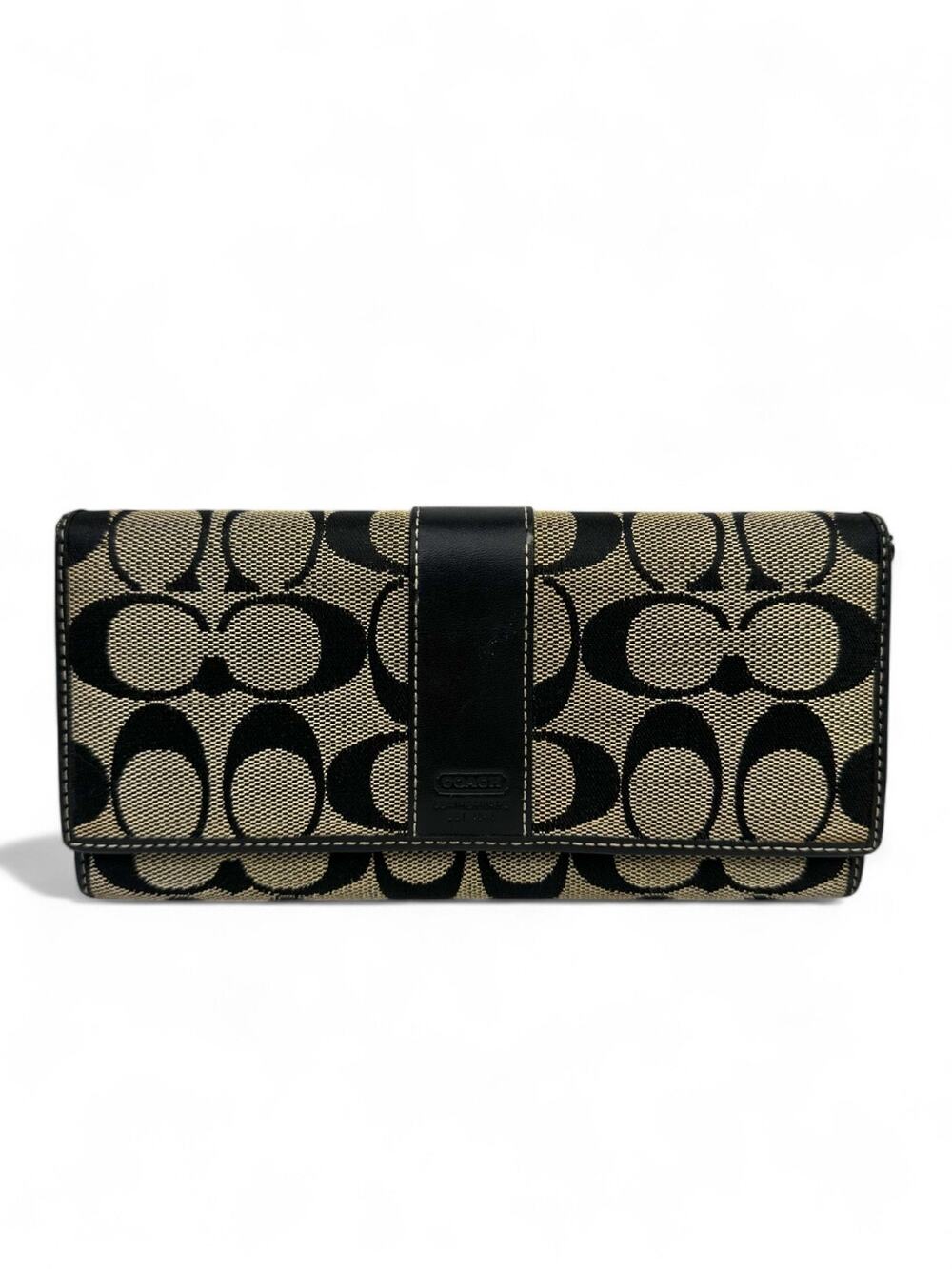 Vintage Y2K Coach Signature Jacquard Canvas Checkbook Wallet Black